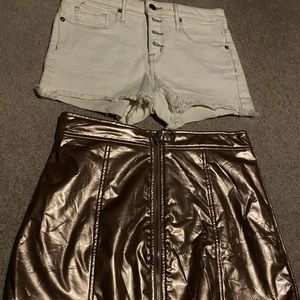 Forever 21 bronze gold min skirt and Mossimo jean shorts 28” waists